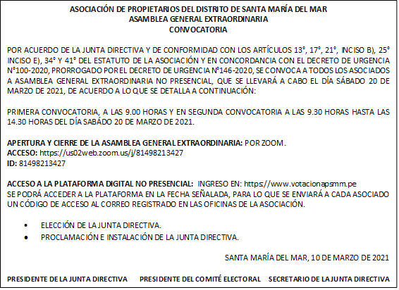 COMUNICADO N° 2021 – 16 ELECCIONES DE LA NUEVA JUNTA DIRECTIVA 2021 – 2023  | Blog APSMM